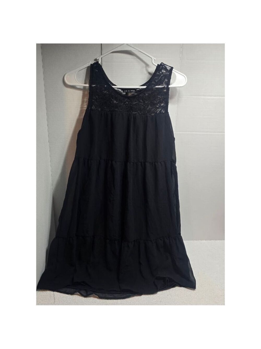 Women's AS U WISH Black Lace Tiered Dress L